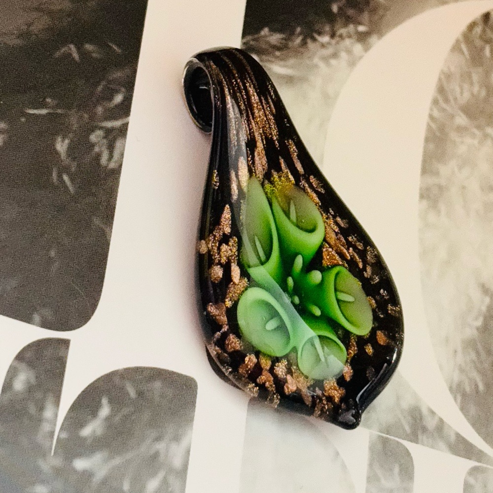 Handcrafted Floral Glass Pendant - Statement Pendant - Glass Teardrop Pendant
